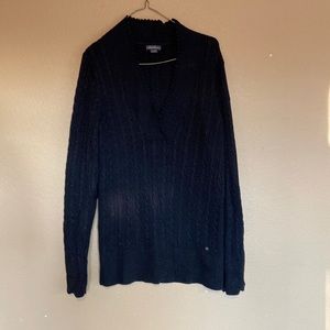 Eddie Bauer Black V-Neck Cable Knit Sweater